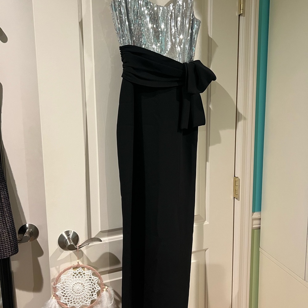 Shoshanna Elegant Black and Silver Evening Dress